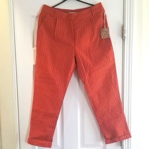 NWT Active USA Orange pinstripe capri linen pants L